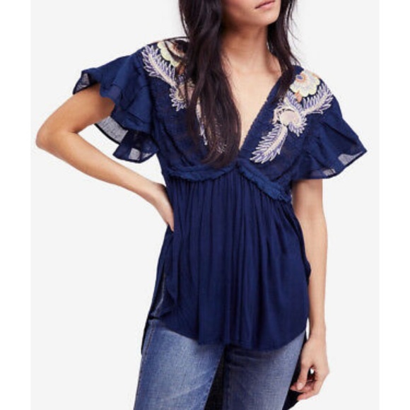 Free People Embroidered Top Anthropologie Blouse - Picture 4 of 9